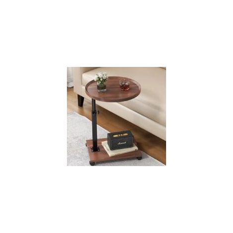 Table d'appoint en bois résistant à la chaleur – Réglable en hauteur – Plateau rotatif 360° – Design en forme de C avec roulettes