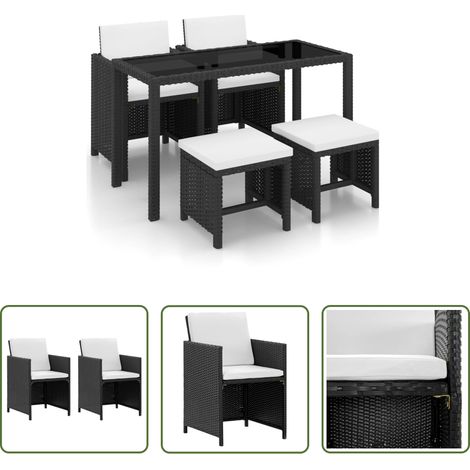 Salle à manger extérieure - Ensemble à manger d'extérieur 5 pcs coussin Résine tressée Noir (1/5)