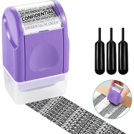 Tampon de confidentialité violet en rouleau moyen avec 3 recharges d'encre pour masquer les informations sur les documents, le papier et les étiquettes (1/5)