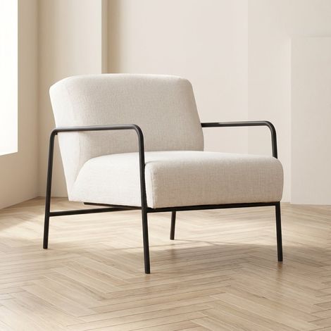 Modern Sessel Eti weißer Stoff – schwarzer Rahmen