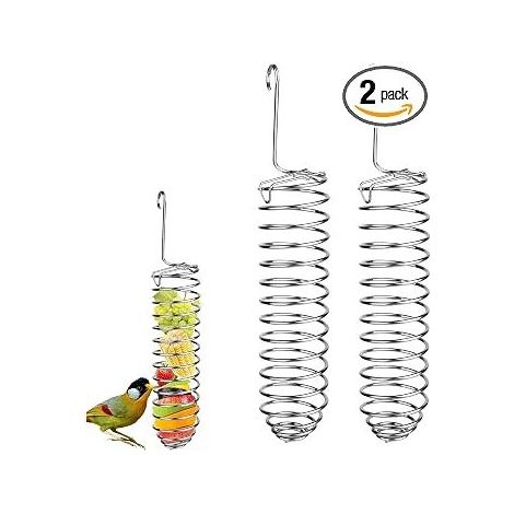 Hängender Papageienfutterspender, 2 x Papageienfutterkörbe für Vögel, Obstfutterspender aus Edelstahl, Futterzubehör für Vogelkäfige (1/5)