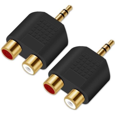 Adaptateur répartiteur 3,5 mm vers RCA plaqué or 3,5 mm mâle stéréo vers 2 RCA femelle jack Y Plug Audio Converter (lot de 2)