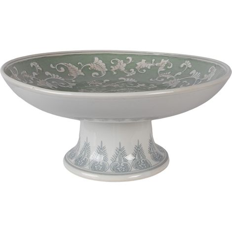 Présentoir à gâteau sur pied en porcelaine blanc et vert pour pâtisseries Ø 26 x 13 cm - PANGIVO (1/3)