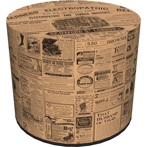 Pouf decorativo, Bertoni, stampa giornale - pouf rotondo per soggiorno, ingresso, cilindro 40 cm, elegante, cerniera, lavabile (1/5)