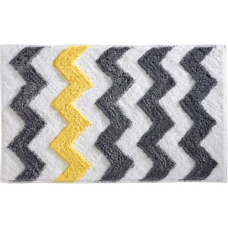 Tapis de douche en microfibre polyester gris/jaune, à motif zigzag antidérapant, à séchage rapide (1/5)