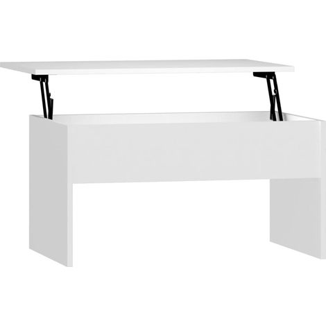 Mesa de centro de diseño moderno y contemporáneo, 80 x 50,5 x 41,5 cm, madera de ingeniería blanca, tablero elevable DEC037949