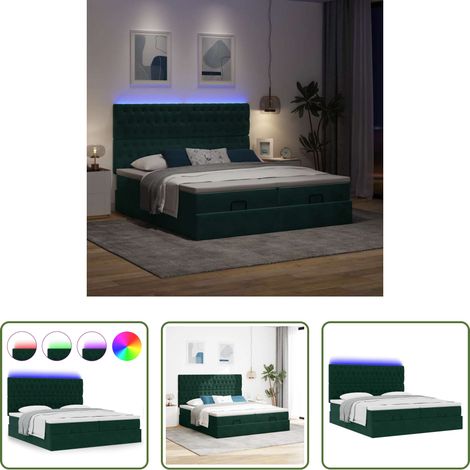 vidaXL LED-Beleuchtung -  Ottoman-Bett mit Matratzen & LEDs Dunkelgrün 180x200 cm Samt (1/5)