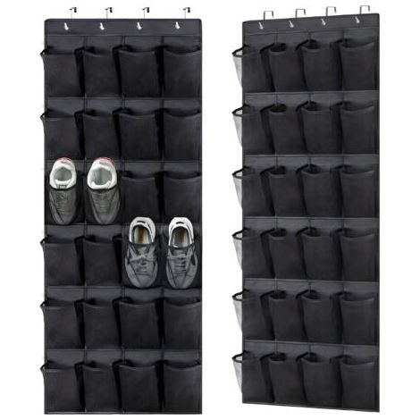QORVA-Sac de rangement pour chaussures noir suspendu, 56150cm, lot de 2, fixation murale, pour usage domestique.