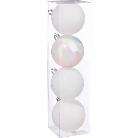Déco de sapin Lot de 4 Boules de Noël D 8 cm - Blanc - Feeric Christmas