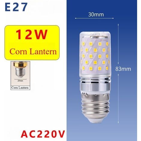 2 Ampoules LED maïs argentées de 12 W - Ampoules LED E27, Lumière blanche, 85-265 V CA, 1 200 lm, pour l'éclairage intérieur domestique (1/5)