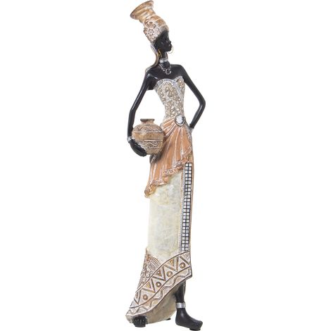 Afrikanische Figur in Weiß/Goldharz 12x11x46cmpour alle Stile, um dem Haus eine Note zu verleihen (1/5)