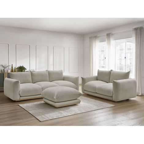 BOBOCHIC - Ensemble canapé droit fixe 3 + 2 places ERNEST tissu bouclette avec pouf Taupe (1/5)