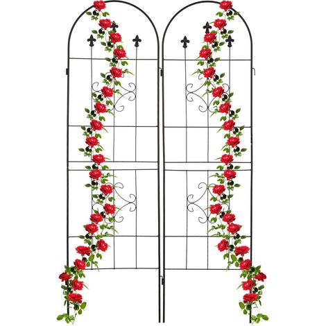 Relaxdays Grigliati per Rampicanti, Set da 2, HxL 180 x 50 cm, Supporti in Metallo per Piante, Tralicci a Incastro, Nero