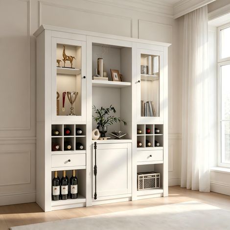 (=2967707172AAA) Vitrine avec LED 7 couleurs, vitrine de rangement, meuble de salon, vitrine LED blanche (ensemble de 3 pièces), salon (1/5)