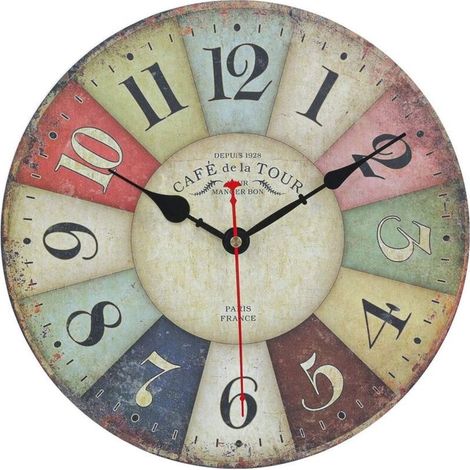 Horloge Murale Vintage Rétro - Horloge Industrielle Design Silencieuse Pendule Murale Bois Moderne pour La Chambre Cuisine Salle de Bain Bureau Hôtel Argenté (1/5)