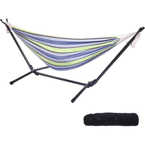 Hamac sur Pied, Capacité de Charge 250kg, Réglable en Hauteur, 305x109x104 cm, Support métallique - pour 1-2 Personnes (Vert-Violet) (1/5)