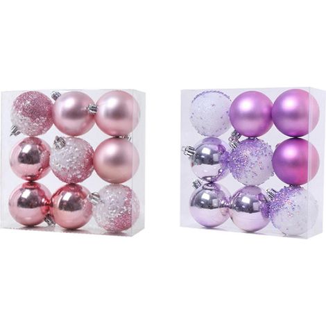 Lot de 9 boules de Noël roses pour décorer le sapin. (1/5)