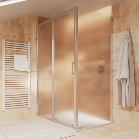 Cabine de douche chromée 140 x 70 cm verre opaque de 6 mm ouverture coulissante h 180 cm Sicily (1/4)