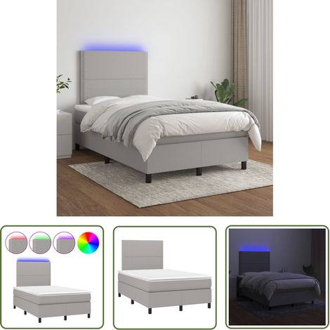 The Living Store Boxspringbett mit Matratze & LED Hellgrau 120x200 cm Stoff - Boxspringbett - Betten - Schlafräume - Doppelbett - Einzelbett (1/5)