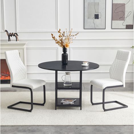 MEUBLIV Table et chaises 107 cm noir et blanc – double rangement, 2 places, style industriel (1/5)