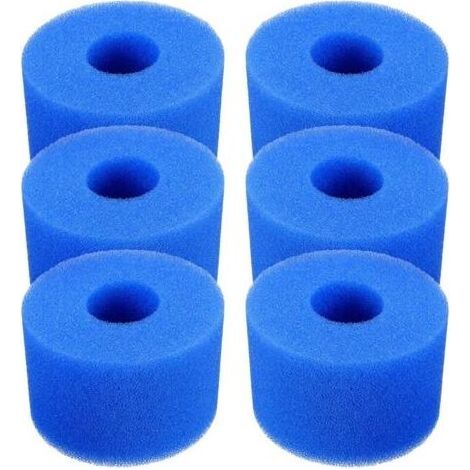 Pair Cartouche de filtre de piscine,Lot de 6 cartouches de filtre de piscine réutilisables et lavables en mousse pour jacuzzi type S1 (bleu) (1/5)