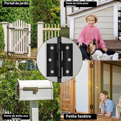 charnières noires pour porte et armoire Charnières bout à bout de 5,1 cm en acier inoxydable 50 x 40 mm (1/2)