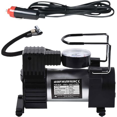 Gonfleur de pneu portable – Compresseur d'air alimenté 12 V avec manomètre, gonfleur de pneu de voiture pour ballons de vélo, flotteurs de piscine, pompe à air compacte pour voyage en plein air, ca