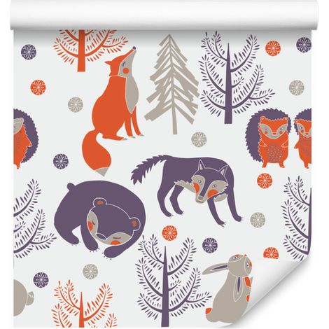 Papel pintado de animales del bosque para salón y dormitorio, 50x1000 cm. (1/5)