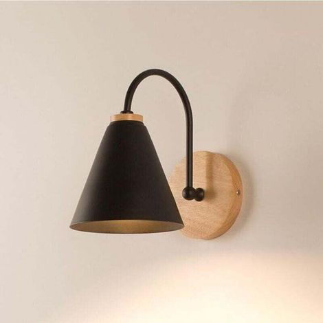 Moderne Wandleuchte aus Holz, kreative Trompetenform-Wandlampe für Schlafzimmer, Nachttisch, Wohnzimmer (Schwarz) - Crezuo