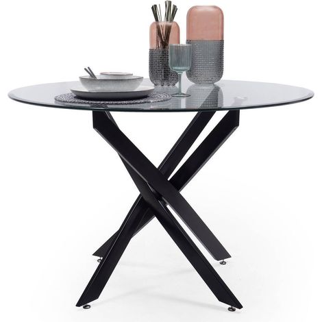 Mesa de comedor redonda BLACK DALILA cristal templado y estructura metálica en acabado color negro de 110x73 cm (1/3)