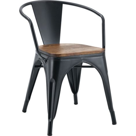 ORION91oficial® - Sillón Acero BETA EDITION NegroMate y Asiento Madera (71x52,5x52 cm) Estilo Industrial, Comedor, Hostelería, Oficina, Salón, Teletrabajo, Cocina - spaziOrion91 - Unidad (1/3)