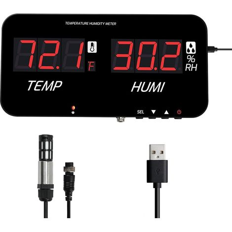 Hygromètre Numérique avec Écran LED, -2080°C / 0100% HR, Précision ±1°C, Alarmes Personnalisables (6-120 s), Fixation sur Table/Mur/Trépied, Type-C, pour Maison, Bureau, Laboratoire (1/5)