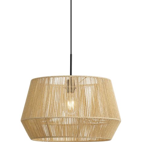 QAZQA Hanglamp zwart met beige papieren touw kap 50/50/30 - Combi (1/5)