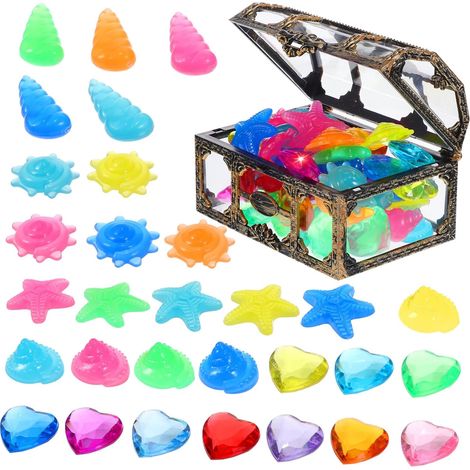 Coffre Trésor Pirate avec Pierres Précieuses Colorées et Diamants Plastique, Jeu pour Garçon et Filles, Accessoires Plongée Piscine pour Fêtes Estivales, Coffret Présents Multi-Articles (1/5)