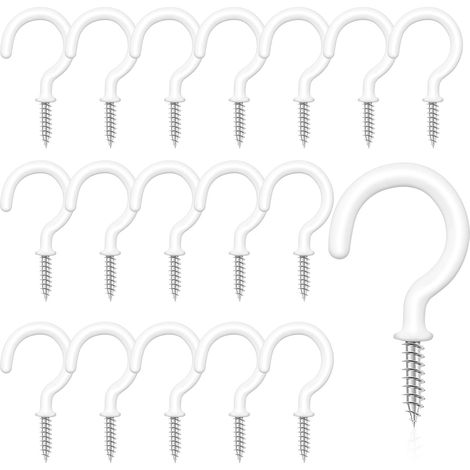 Lot de 20 crochets à vis de plafond blancs avec revêtement en vinyle, crochets de cuisine robustes, crochets de plafond pour suspendre des plantes, des lumières, des tasses, des chies à vent, des uste (1/4)