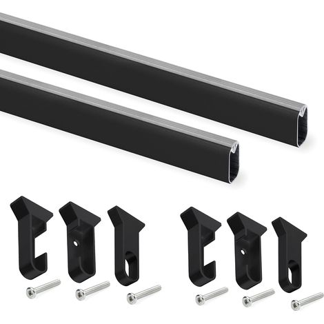 Kit Tube de penderie, 1150 mm, Peint en Noir, Aluminium et Plastique (1/5)