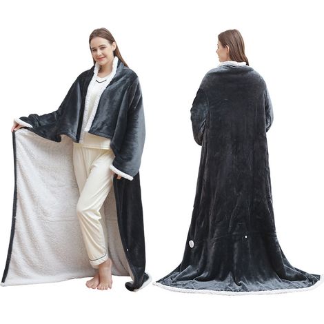 Couverture Chauffante Électrique Portable 127 x 177 cm, Plaid Chauffant à Porter avec Poche pour les Pieds, Cape Chauffante Douce en Polaire Polyester, Température Réglable, Couverture Chauffante pour (1/4)
