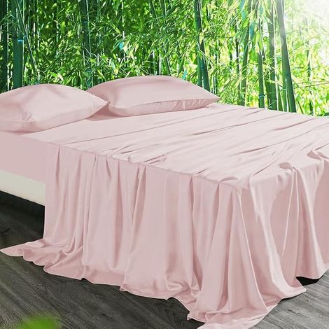 Drap Housse 140x200 Soie Rose Drap de Lit Tencel Lyocell Bambou Drap Housse Lisse Respirant pour Matelas Épais Hypoallergénique sans Repassage Ourlet Élastique La Peut Atteindre 30cm (1/5)