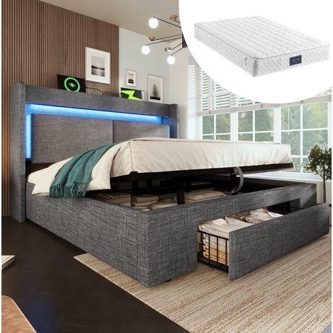 cama matrimonio con almacenaje y colchón 140x200 OKMYHOME (1/5)