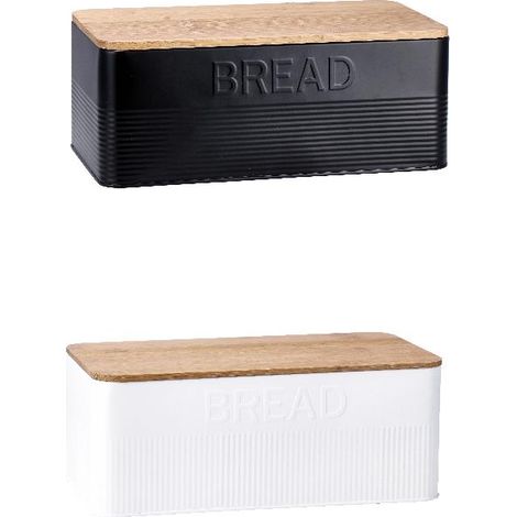 1 Pezzo Cassetta Portapane in Latta Coperchio in Bambu 33 x 18 x 12 cm 2 Colori (1/2)