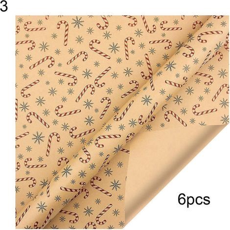 Lot de 6 jolis papiers cadeaux souples à motifs kraft, style dessin animé, pour les fêtes.-3 (1/5)