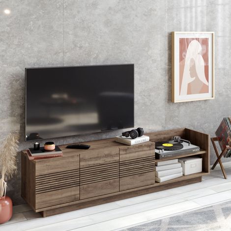 Decorotika Viano 167 Cm Modern Meuble TV TV Cabinet TV Console Meuble TV With 2 Cabinets Open Shelves - Walnut Pattern (1/2)