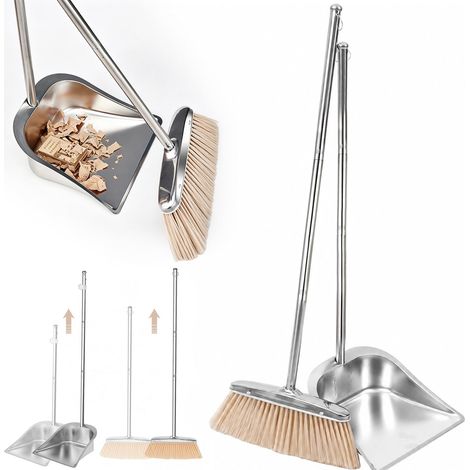 Ensemble balai et pelle à balayer, pelle et brosse avec long manche - Balayeuse verticale avec long manche de 118 cm - Balayeuse et pelle combo pour bureau, cuisine, couloir, sol, jardin (1/5)