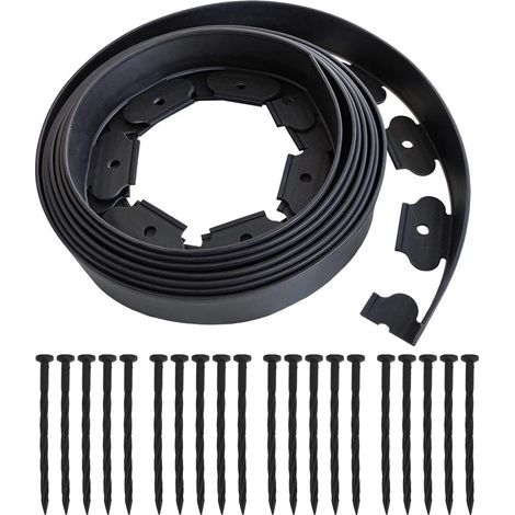 Bordure De Jardin - Flexible Noir 4 Cm X 10 M - Pour Allées Massifs Pelouse - 30 Piquets Inclus (1/5)