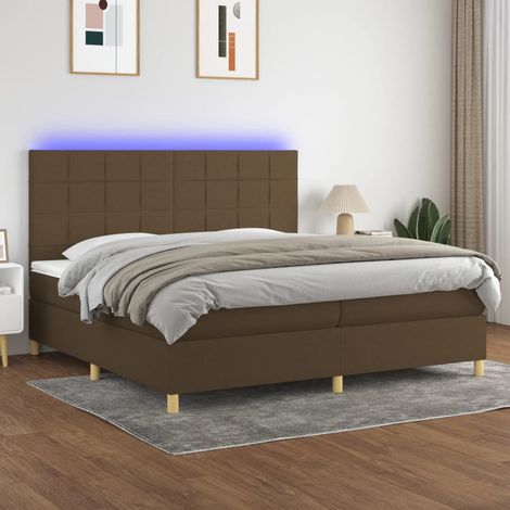 Sommier tapissier matelas et LED - Sommier pour Adulte et Enfant - Marron foncé 200x200 cm Tissu BV507523 - BonneVie (1/5)