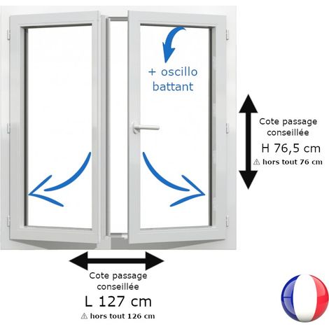 Fenêtre PVC blanc 2 vantaux hors tout H 76 x L 126 cm oscillo battant pour pose rénovation