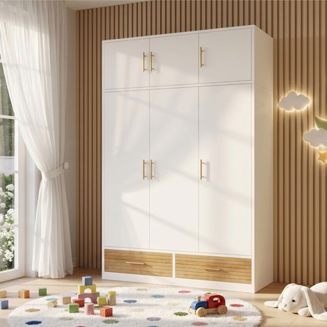 Modernluxe - Armoire de chambre 120x50x180 cm - 3 portes et 2 tiroirs - Avec tringle et étagères - MDF - Blanc (1/5)