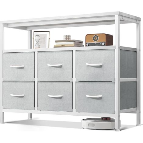 Commode Chambre Adulte, Commode 6 Gris Clair Tissu Tiroirs (1/5)