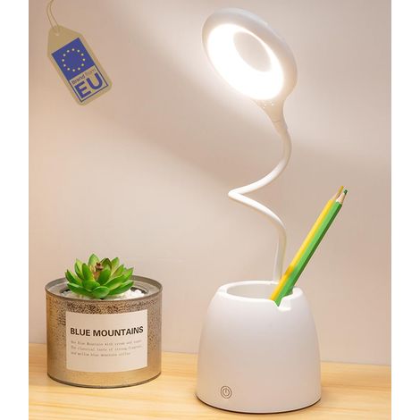 Lampara Escritorio LED Recargable - Flexo LEDs de Estudiar para Jovenes - 3 Colores Blanco y Brillo Ajustables al Tacto - Lampara Mesita Noche Lectura - Cuidado Ocular - Portalapices y Movil (1/5)