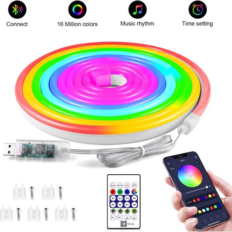 (RGB, 2m) Bande lumineuse LED néon RGBIC (alimentée par USB 5V), prend en charge l'application Bluetooth intelligente et la télécommande. (1/5)